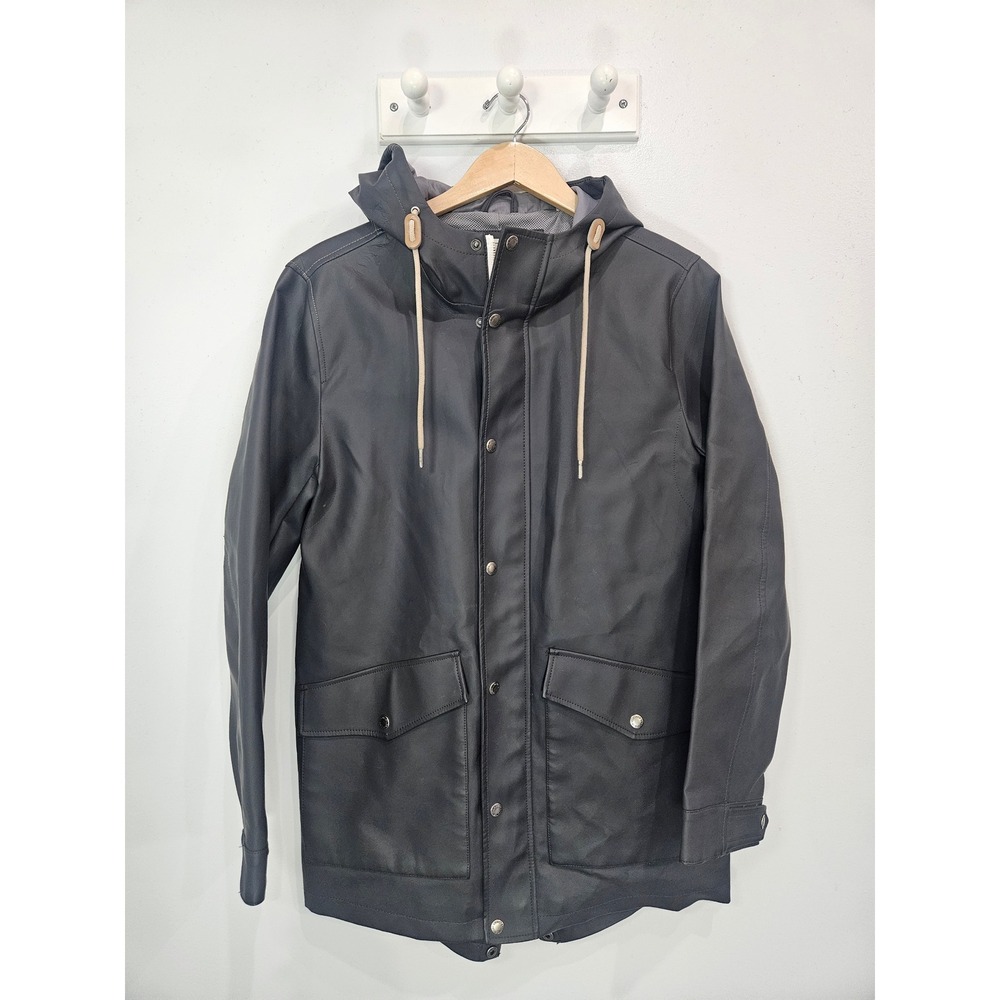 Levis Womens Dark Gray Polyurethane Hooded Rain Jacket Parka Small Fishtail Hem